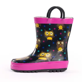 Norty Girls 11-3 Owls Rubber Rain Boot 16494
