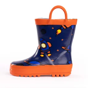 NORTY Tod Boys 6-10 Blue Rocket Ship Rain Boot 16448