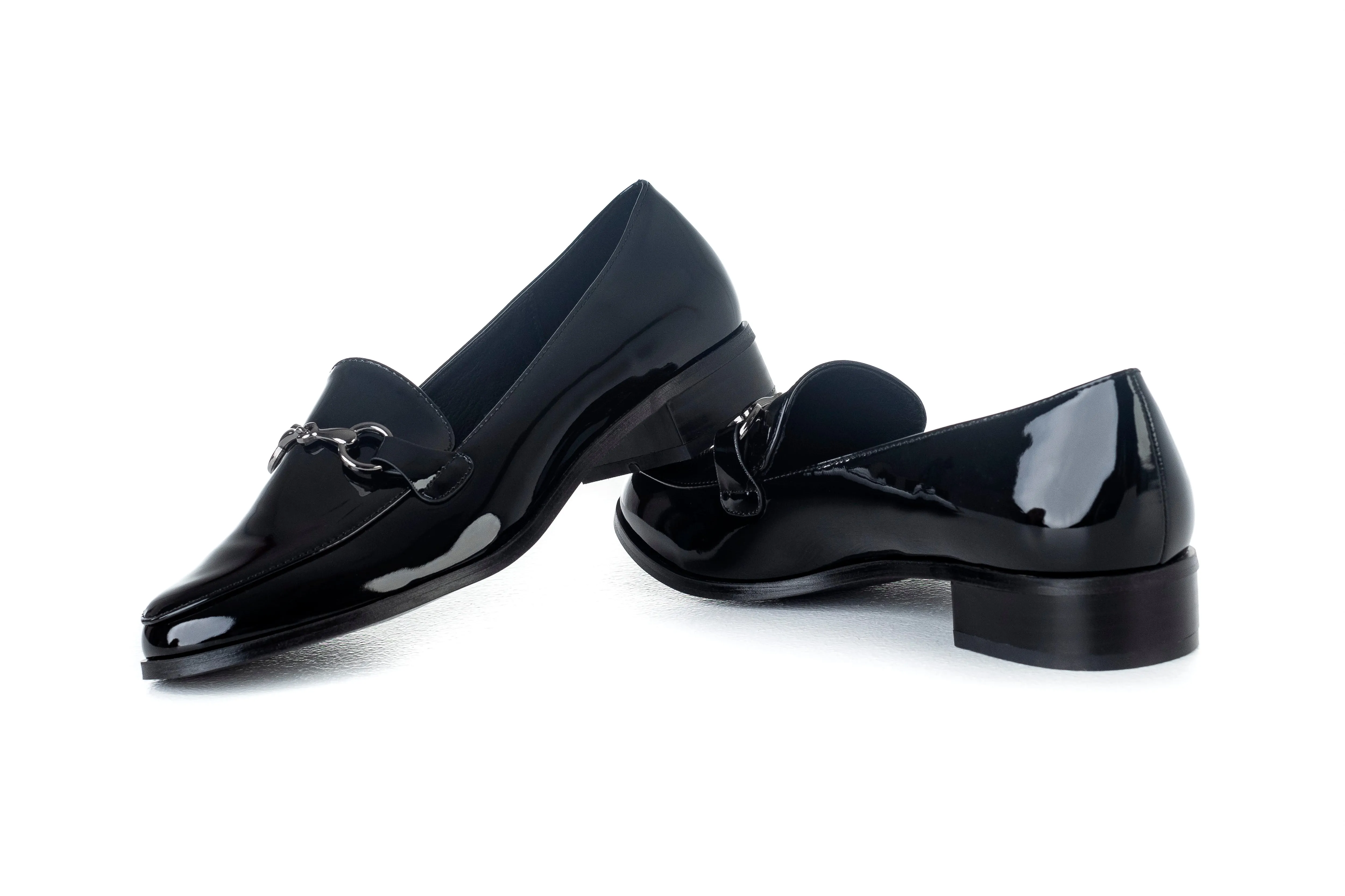 Patent loafers with buckle