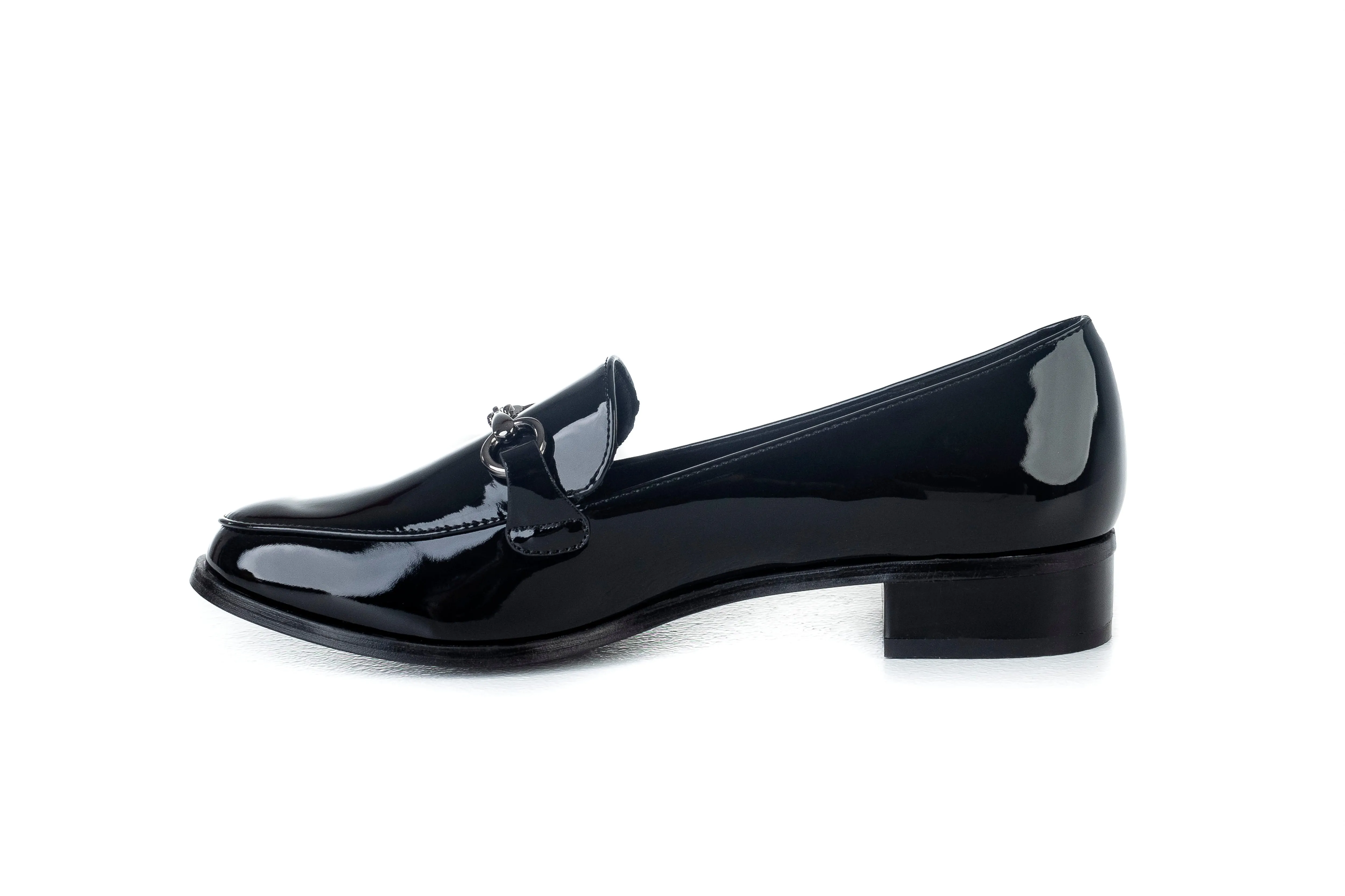 Patent loafers with buckle