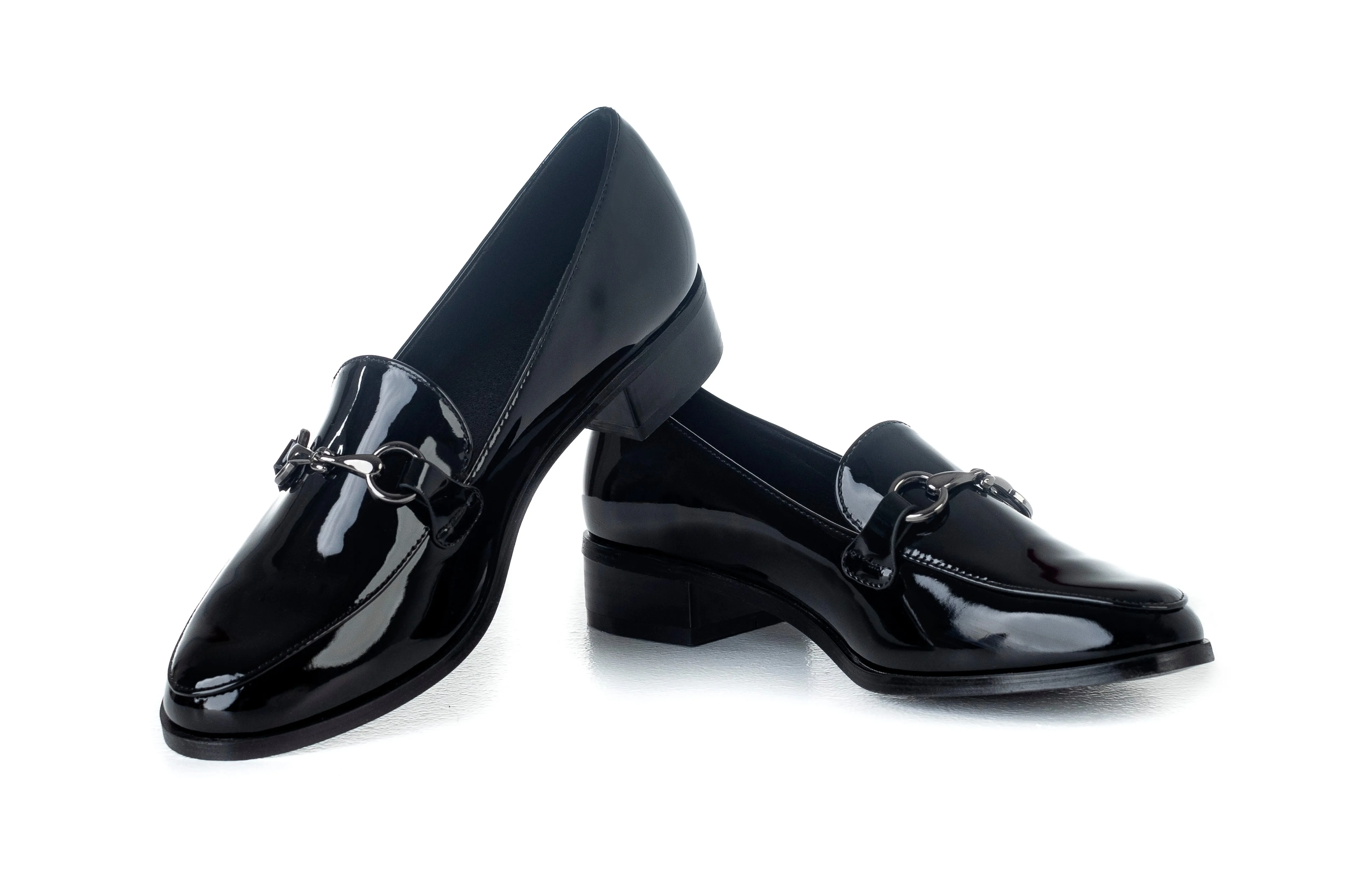 Patent loafers with buckle