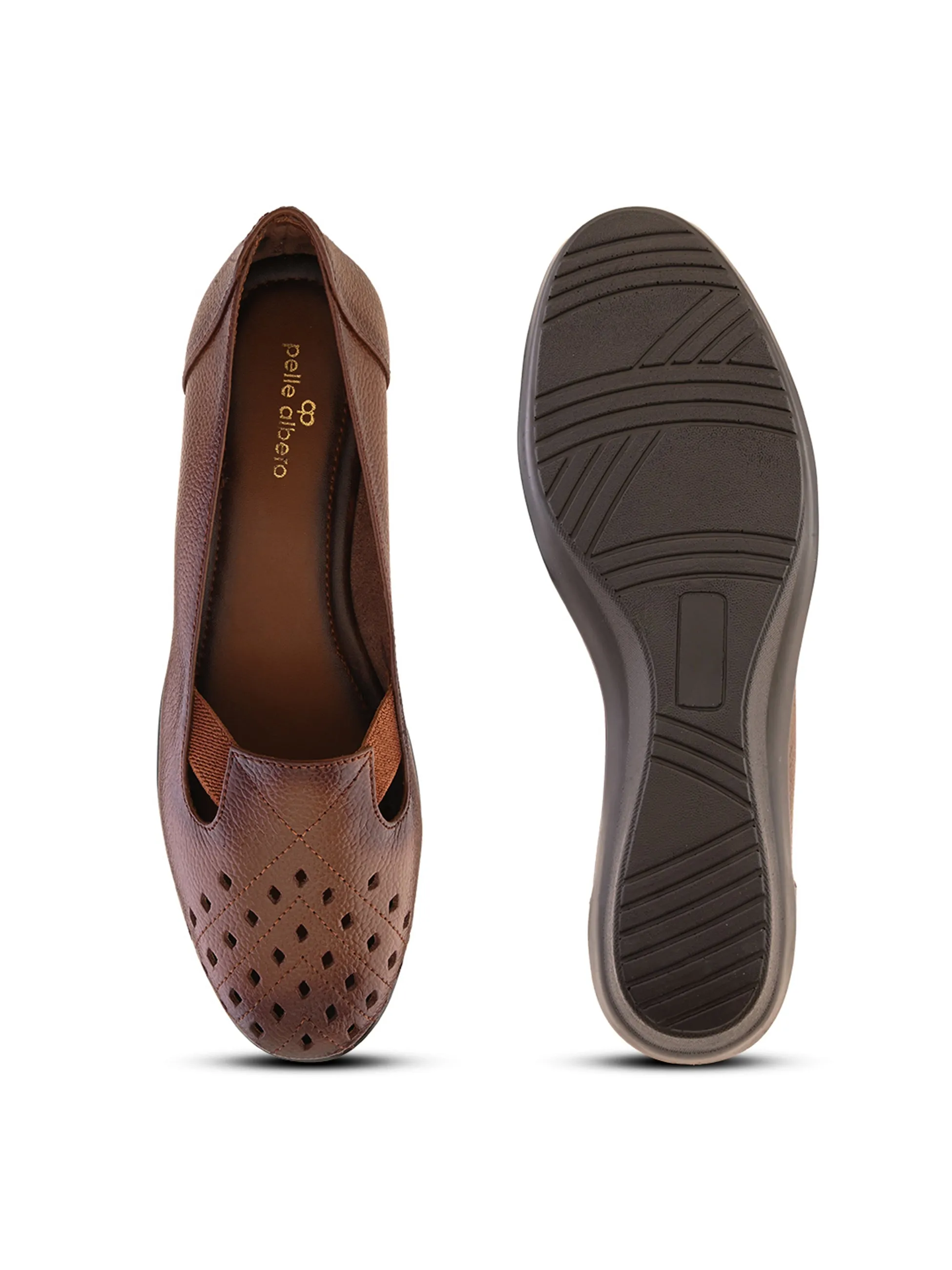 Pelle Albero Female's Brown Leather Wedge Heel Ballerina