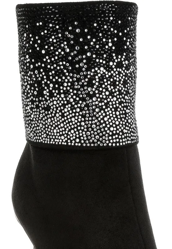 Podstar Rhinestones Embellished Foldover Boots