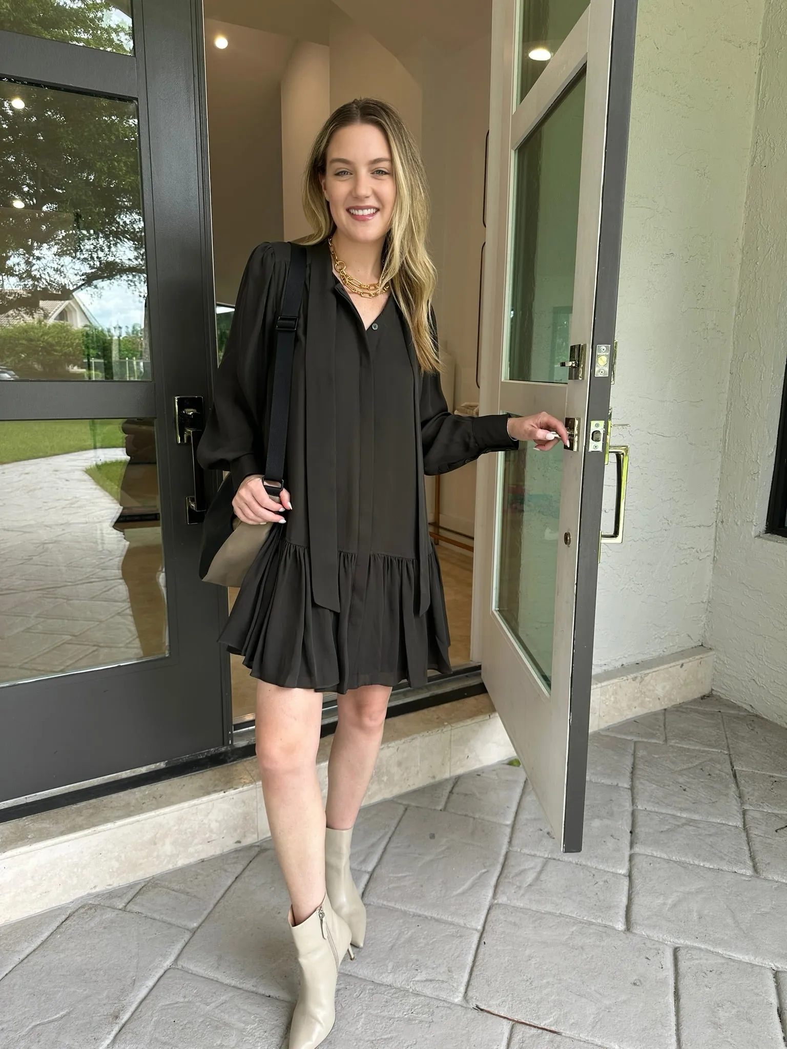 Quince Long Sleeve Mini Dress - Moss