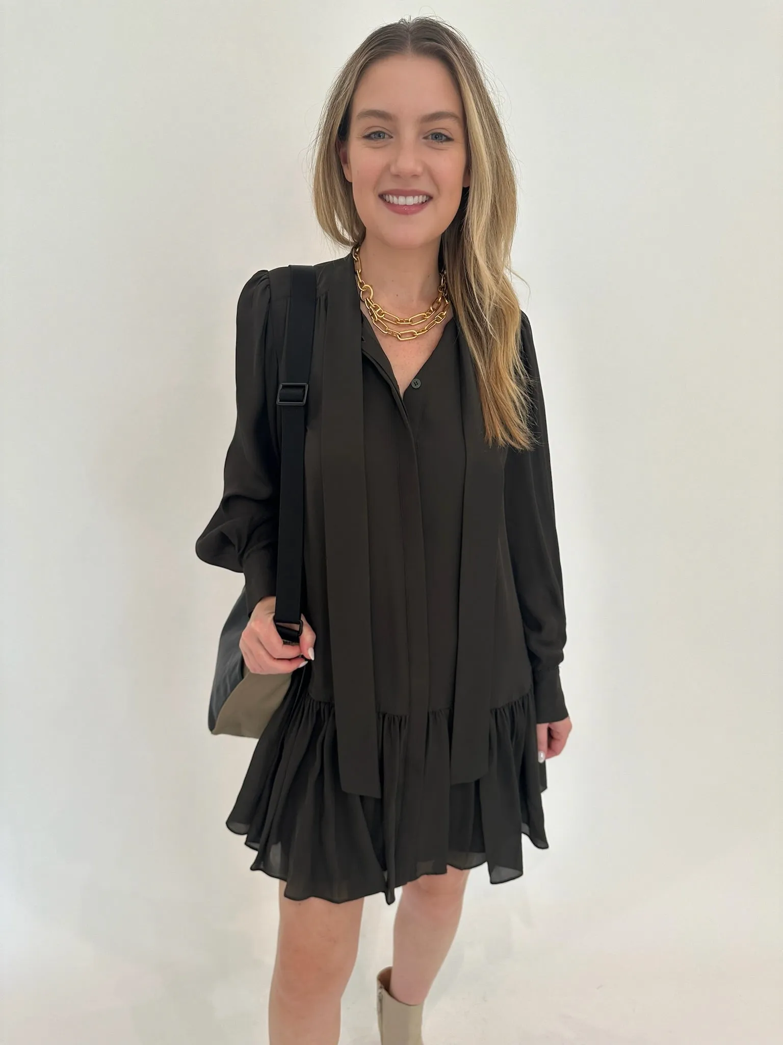 Quince Long Sleeve Mini Dress - Moss