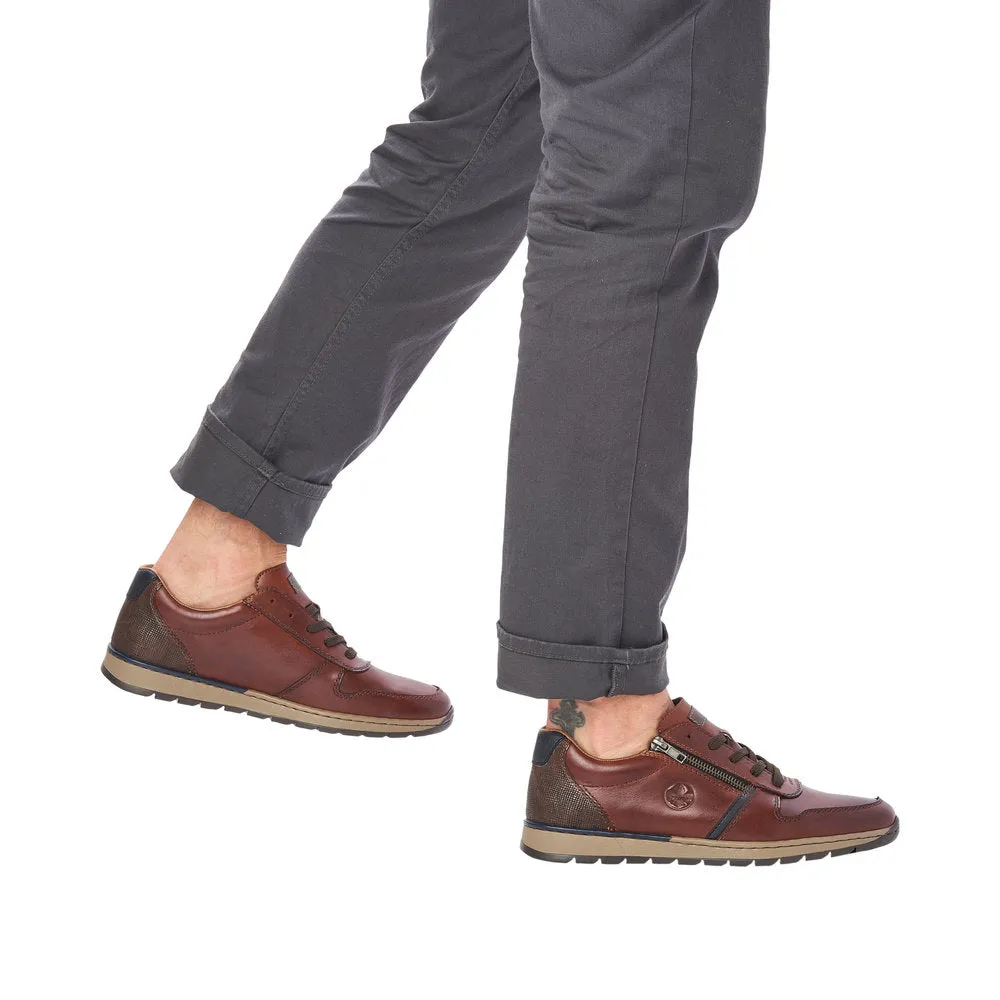 Rieker B2112-25 Mens Brown Leather Zip & Lace Shoes