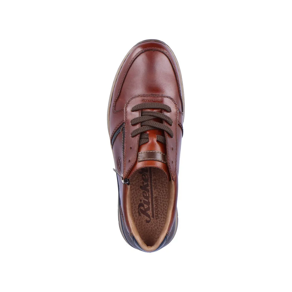Rieker B2112-25 Mens Brown Leather Zip & Lace Shoes