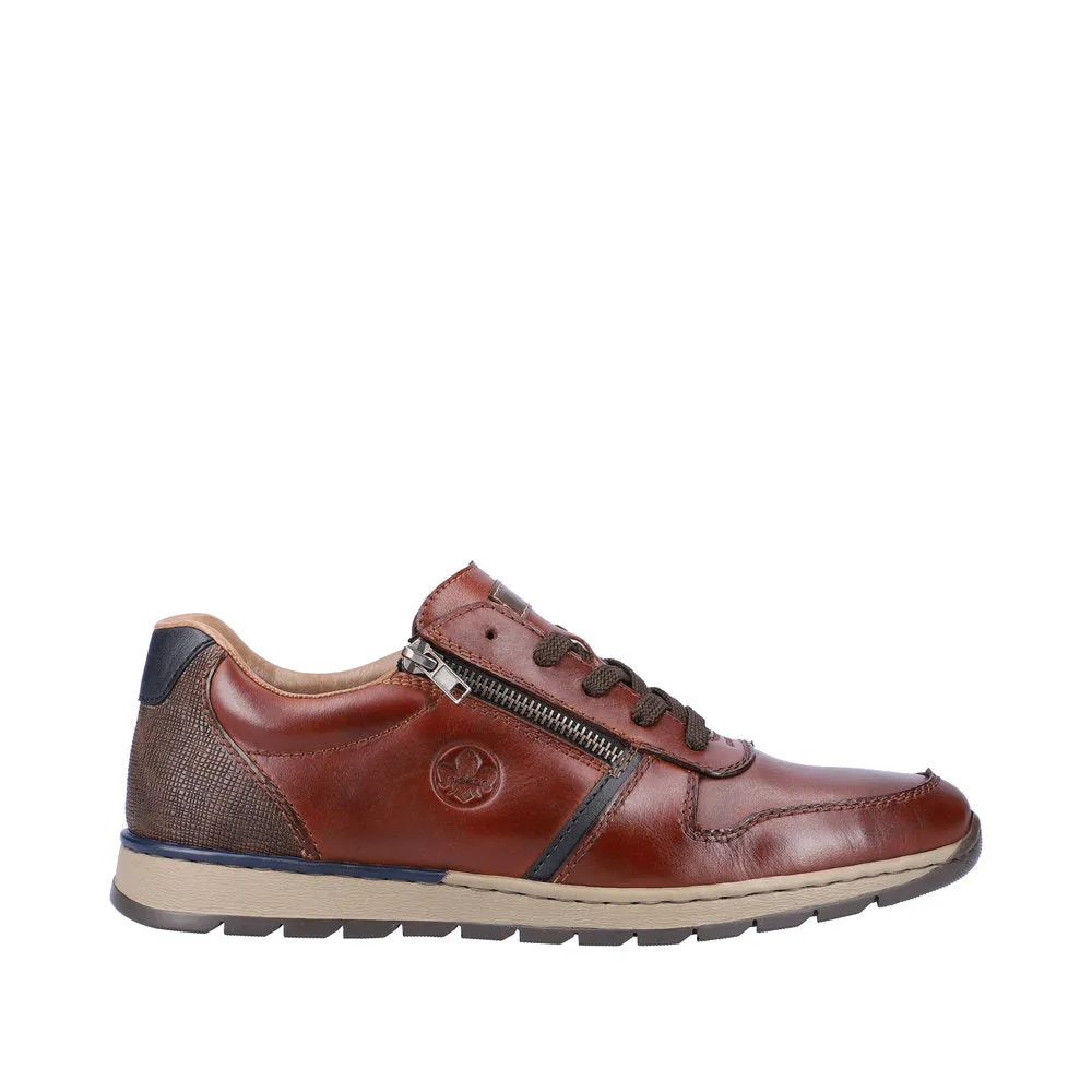 Rieker B2112-25 Mens Brown Leather Zip & Lace Shoes