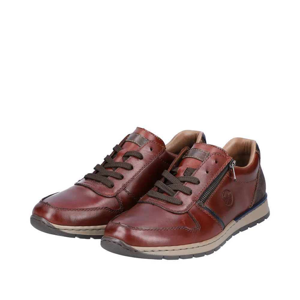 Rieker B2112-25 Mens Brown Leather Zip & Lace Shoes