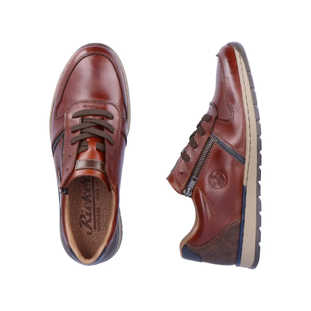 Rieker B2112-25 Mens Brown Leather Zip & Lace Shoes