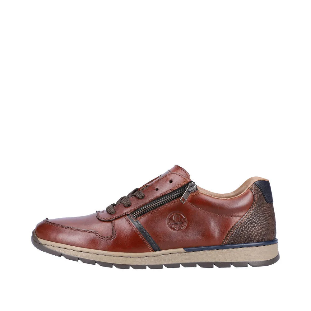 Rieker B2112-25 Mens Brown Leather Zip & Lace Shoes