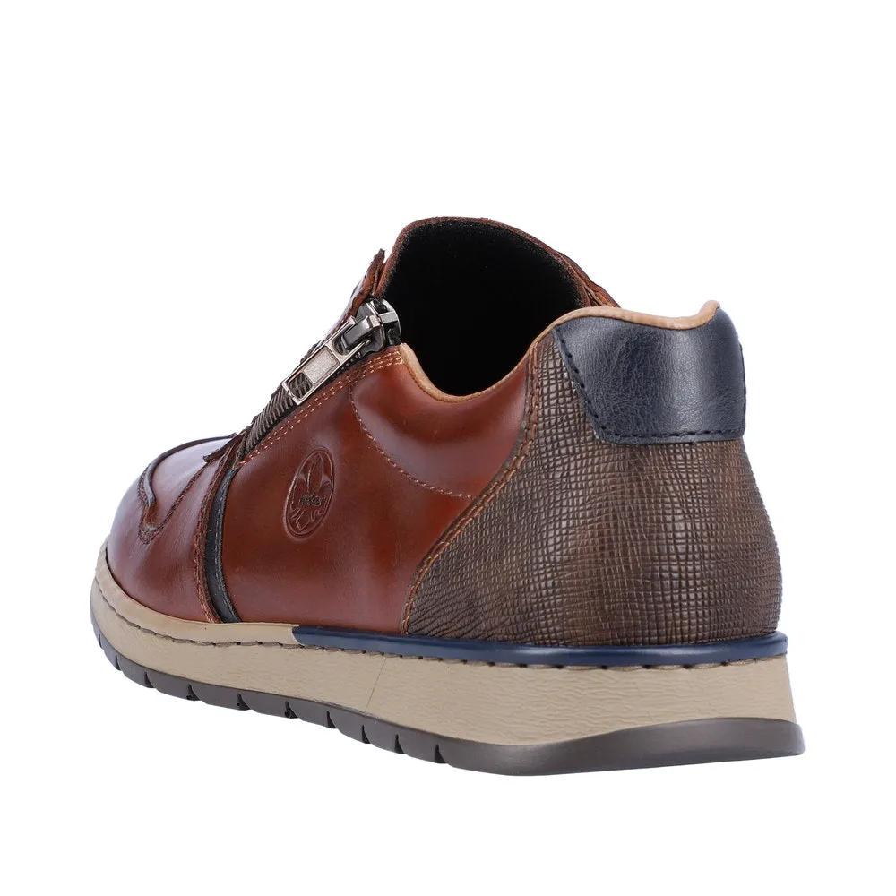 Rieker B2112-25 Mens Brown Leather Zip & Lace Shoes