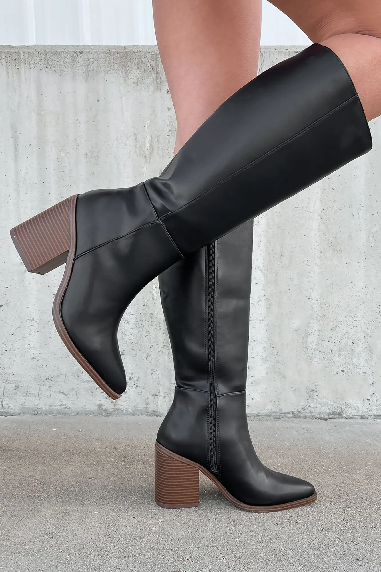 Sophisticated & Cool Faux Leather Tall Boots (Black/Brown)