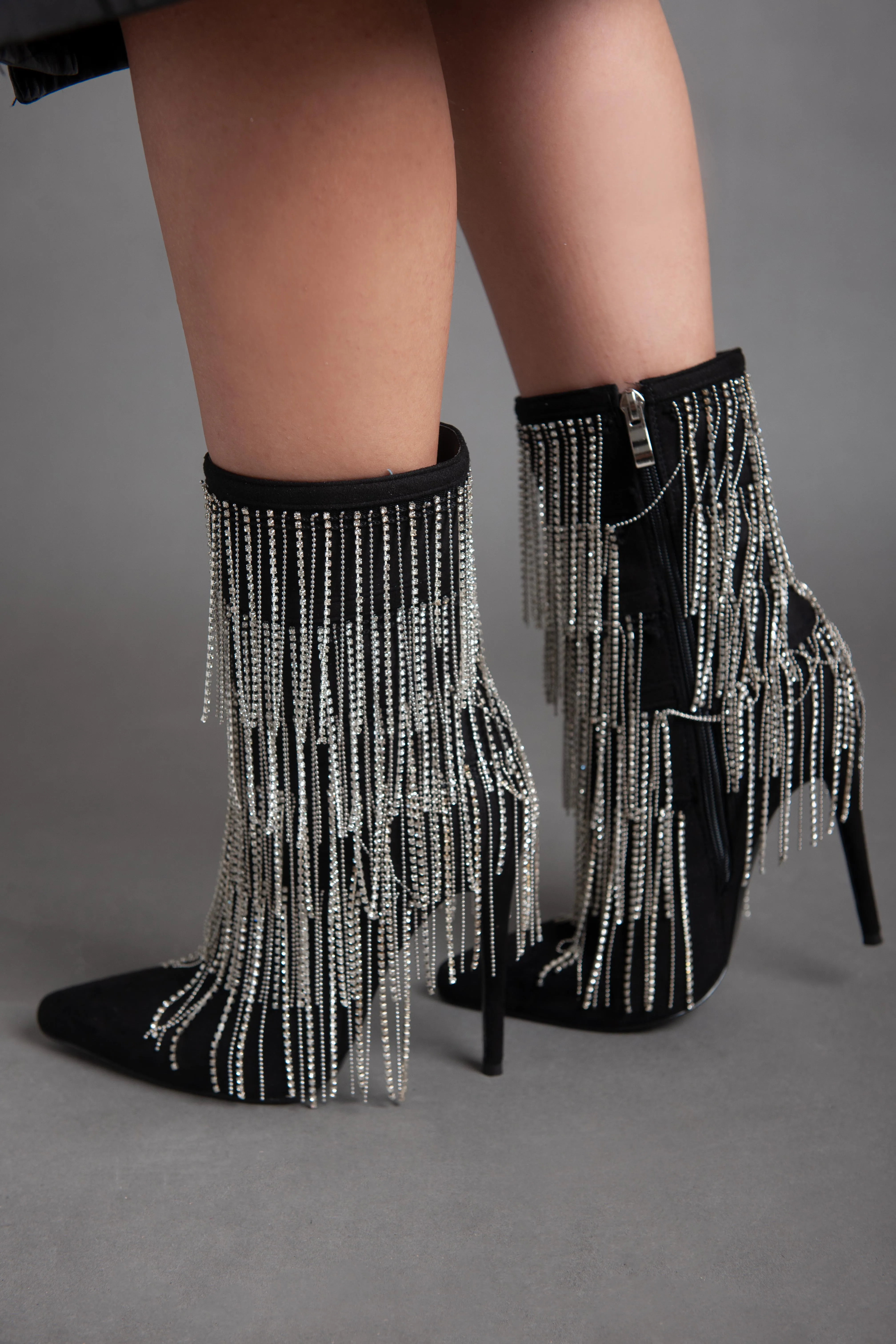 Strass High Heel - Half Boot - Black
