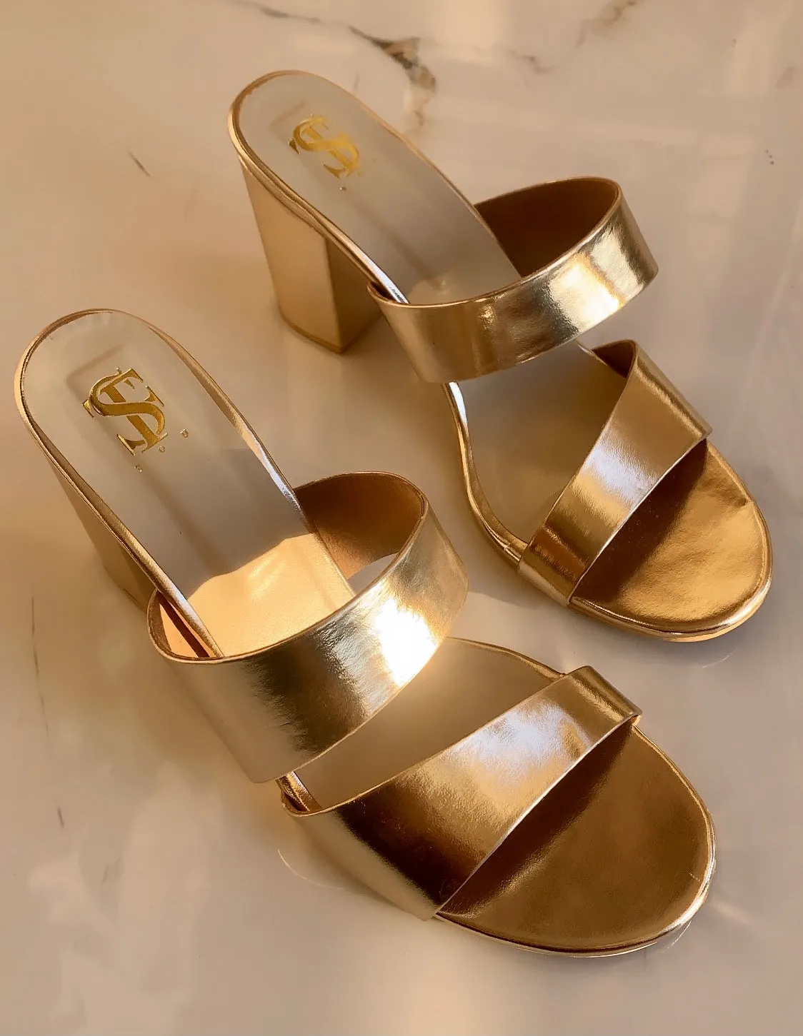 Subtle & Sleek gold block heels