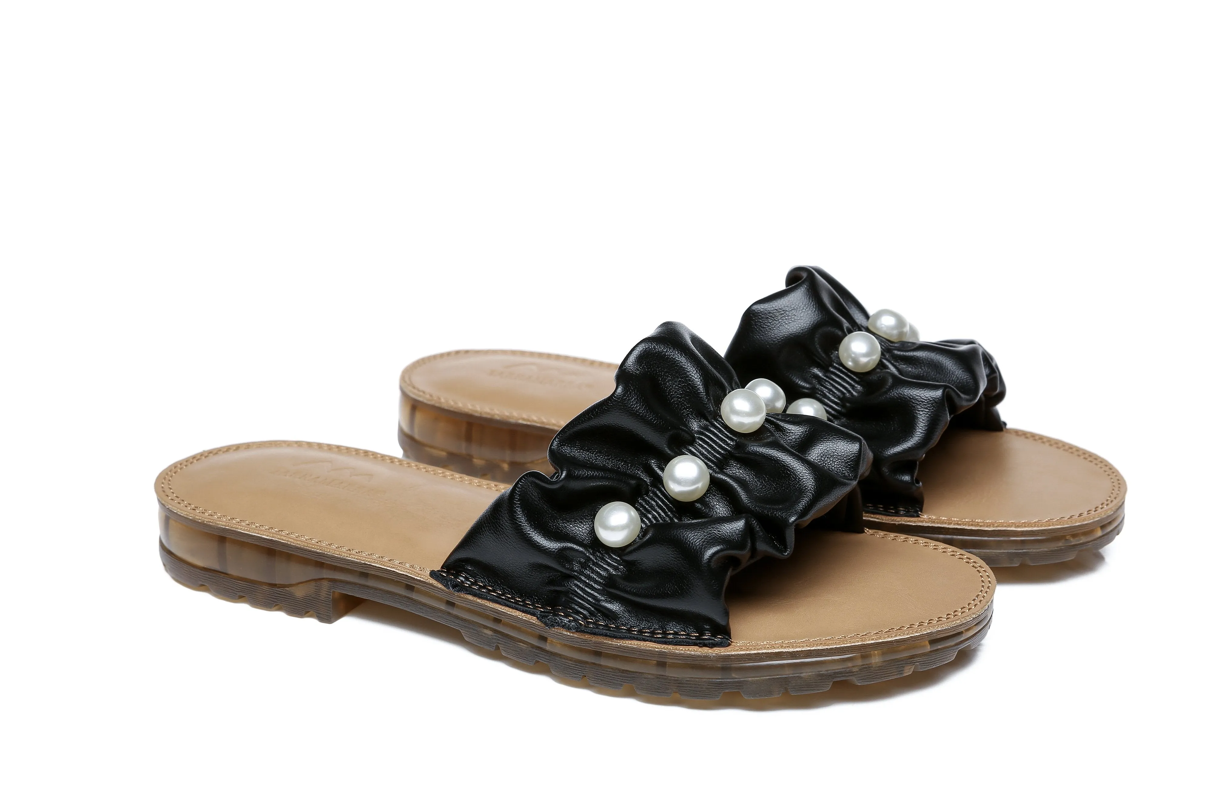TARRAMARRA® Women Linita Leather Flat Slides With Pearls