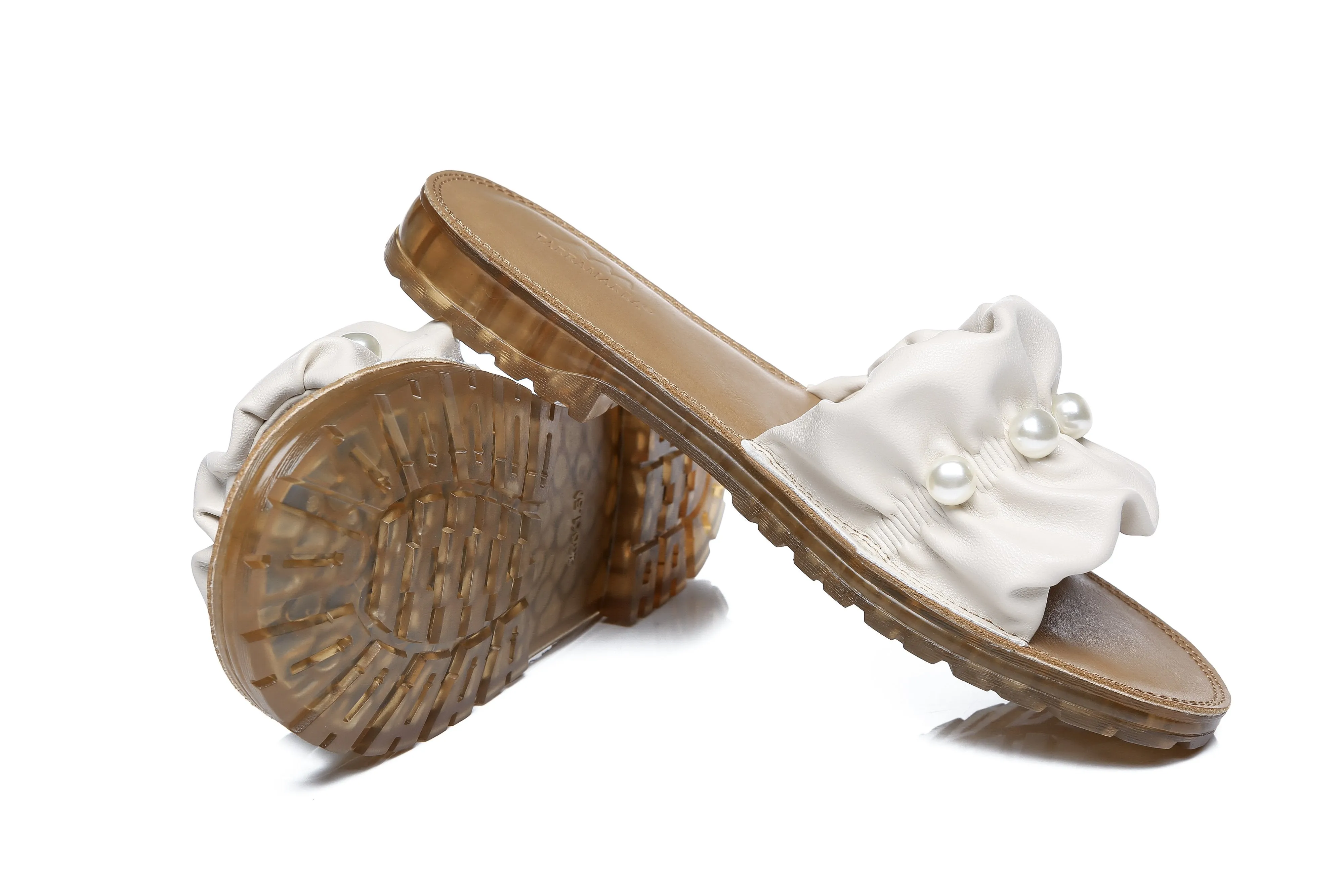 TARRAMARRA® Women Linita Leather Flat Slides With Pearls