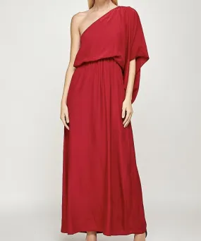 The Ali Dress: Solid Satin One Shoulder Maxi Dress