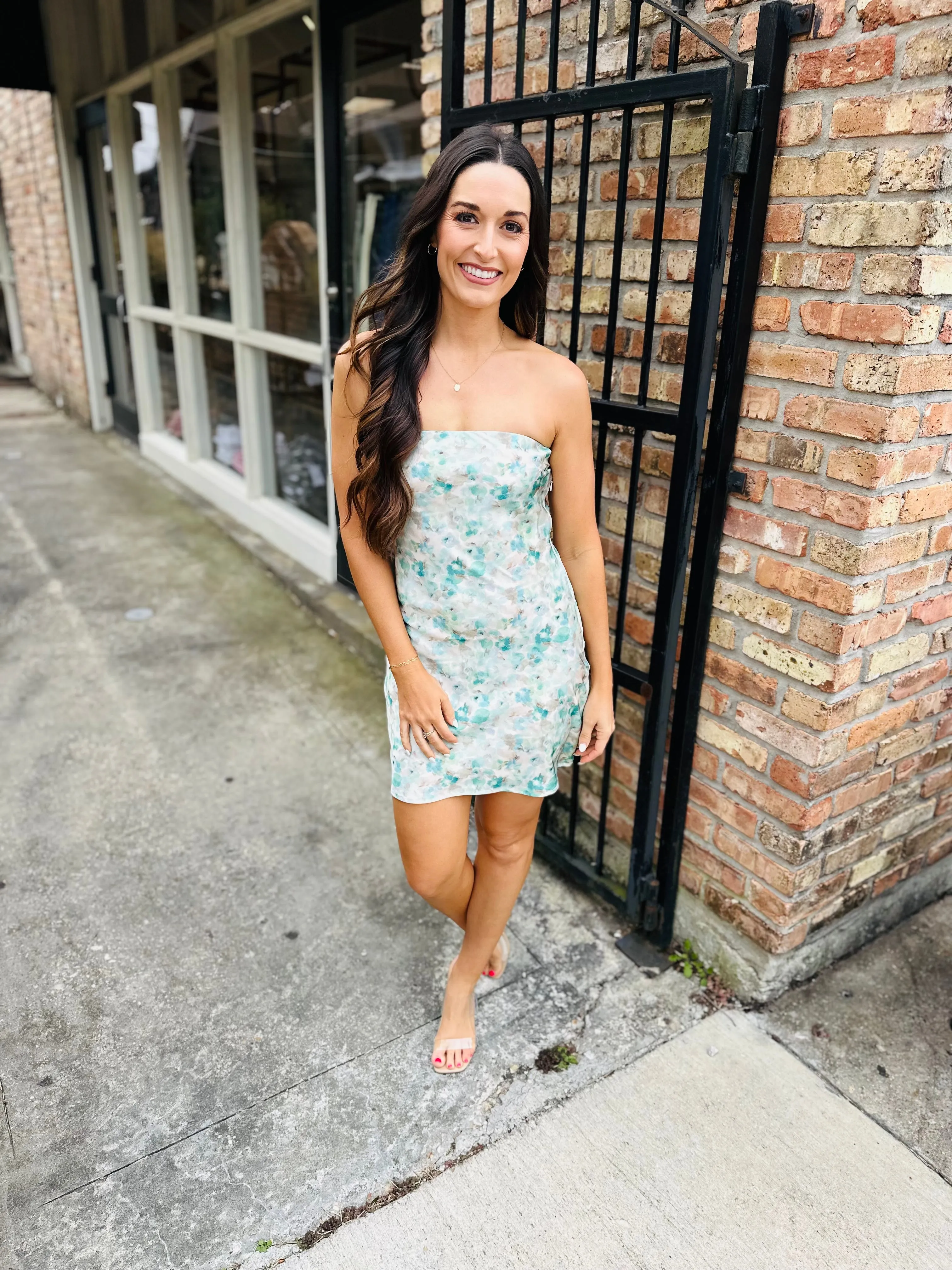 Water Color Satin Tube Mini Dress- Sage/Green