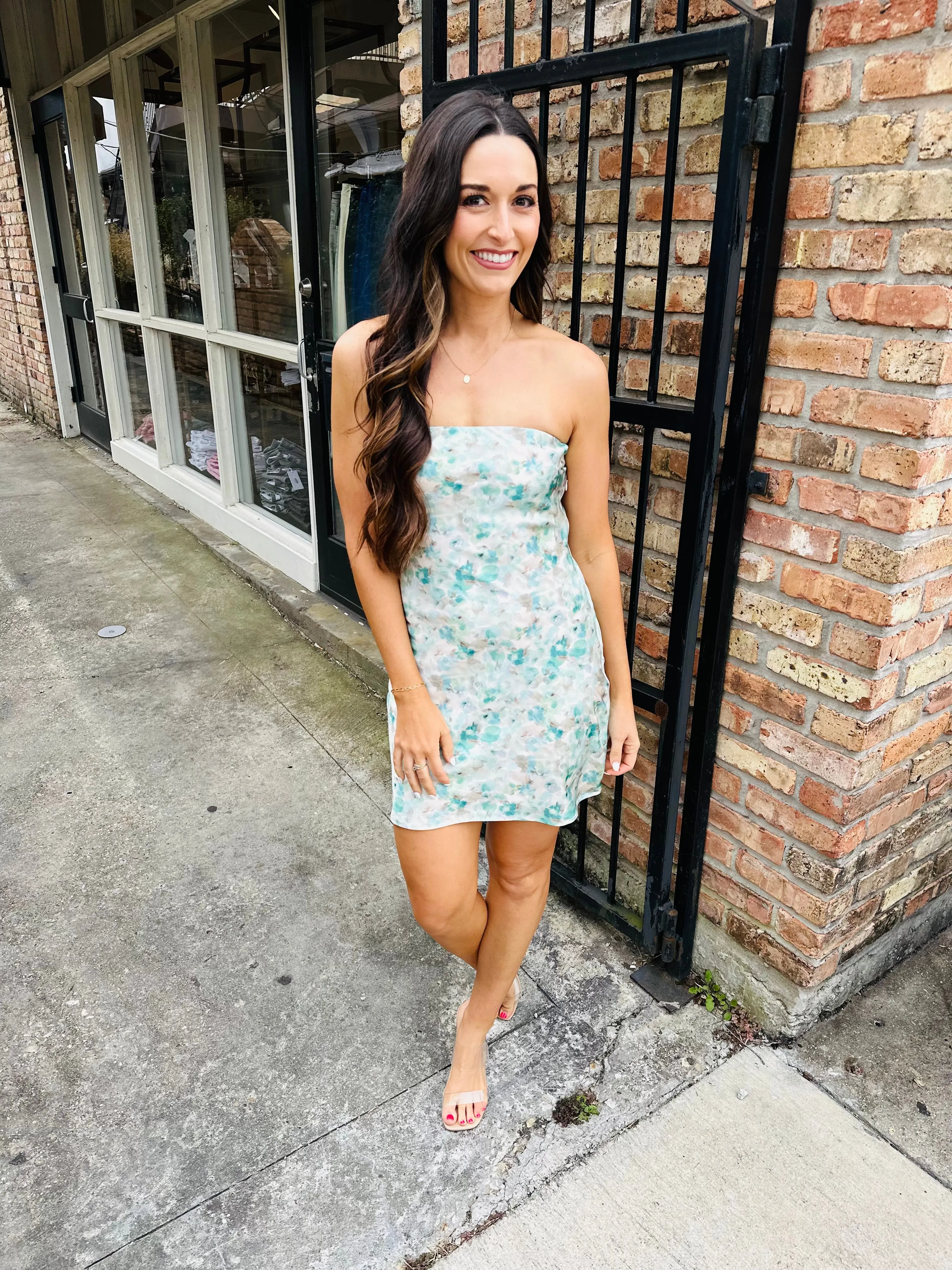 Water Color Satin Tube Mini Dress- Sage/Green