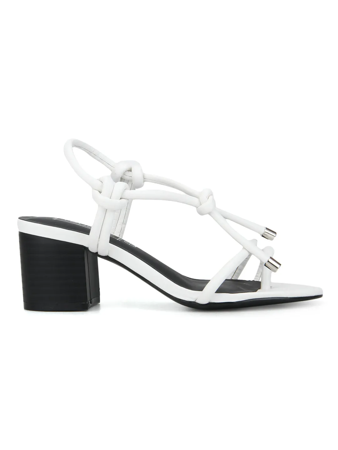White PU Low Block Heel Sandals