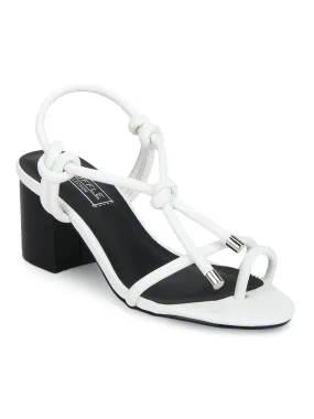 White PU Low Block Heel Sandals