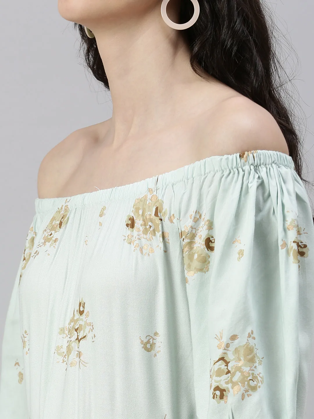 Women Turquoise Blue Printed Fit and Flare Dress