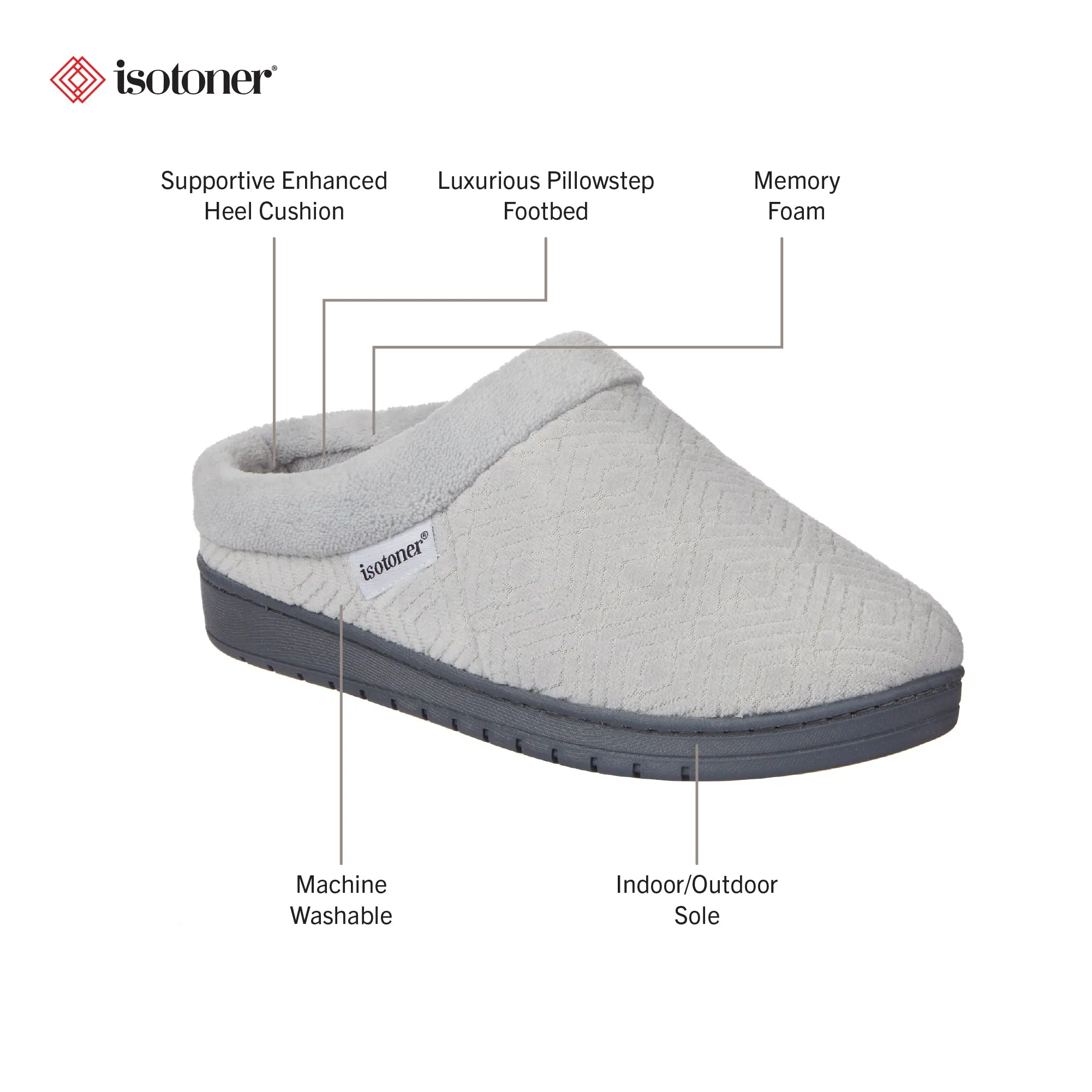 Women's Diamond Microterry Gemma Clog Slipper with Memory Foam