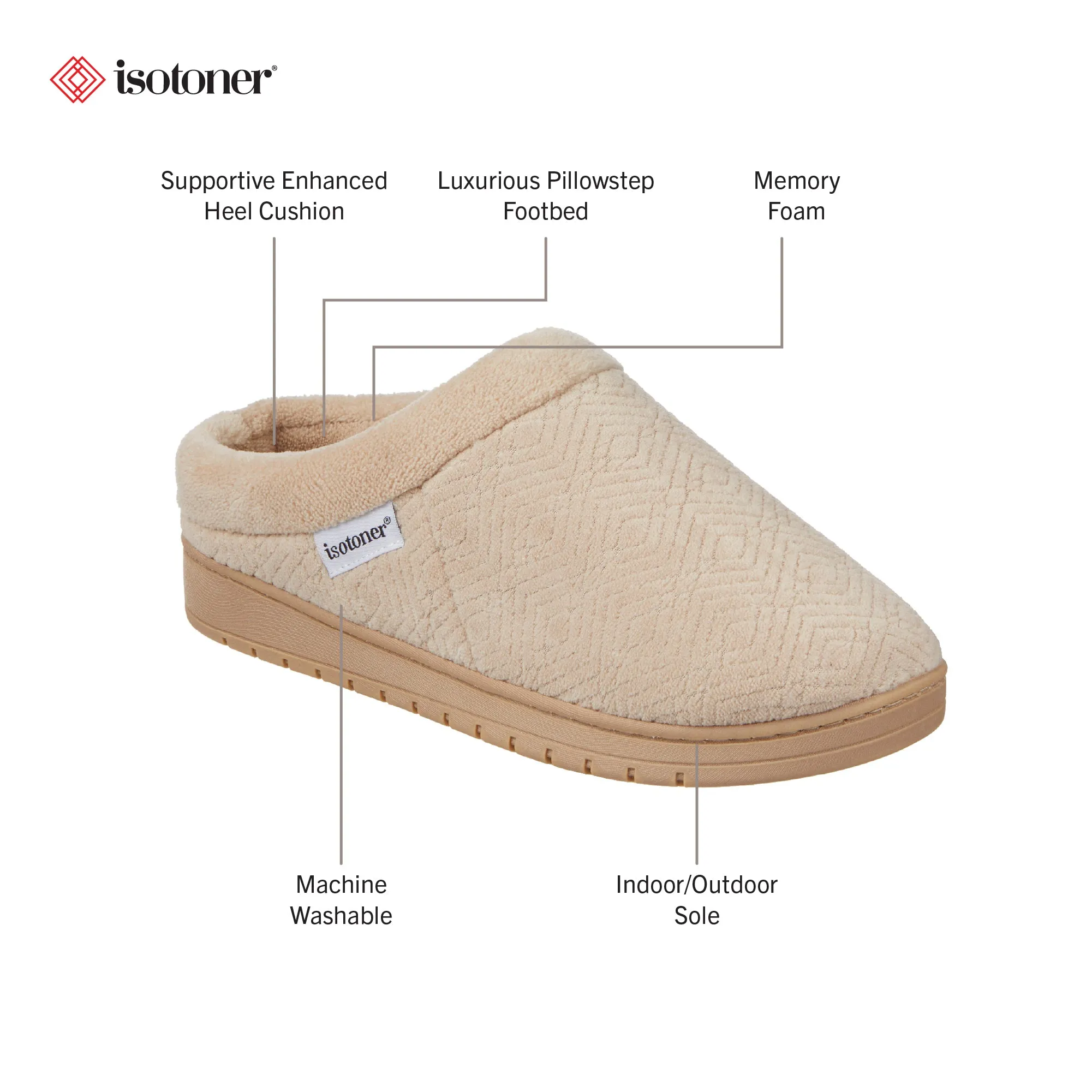 Women's Diamond Microterry Gemma Clog Slipper with Memory Foam