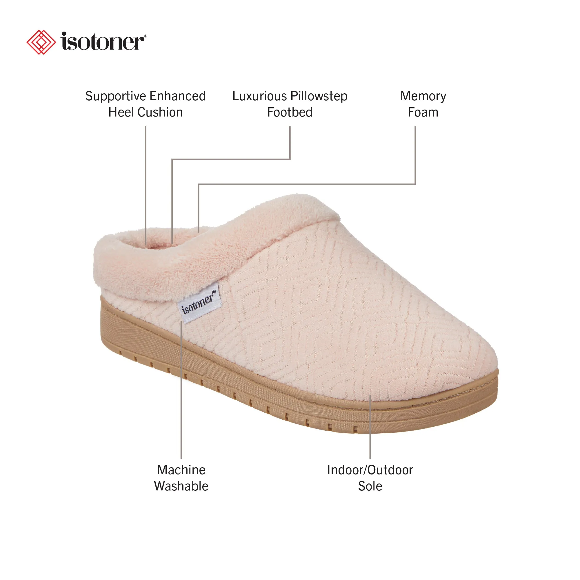 Women's Diamond Microterry Gemma Clog Slipper with Memory Foam
