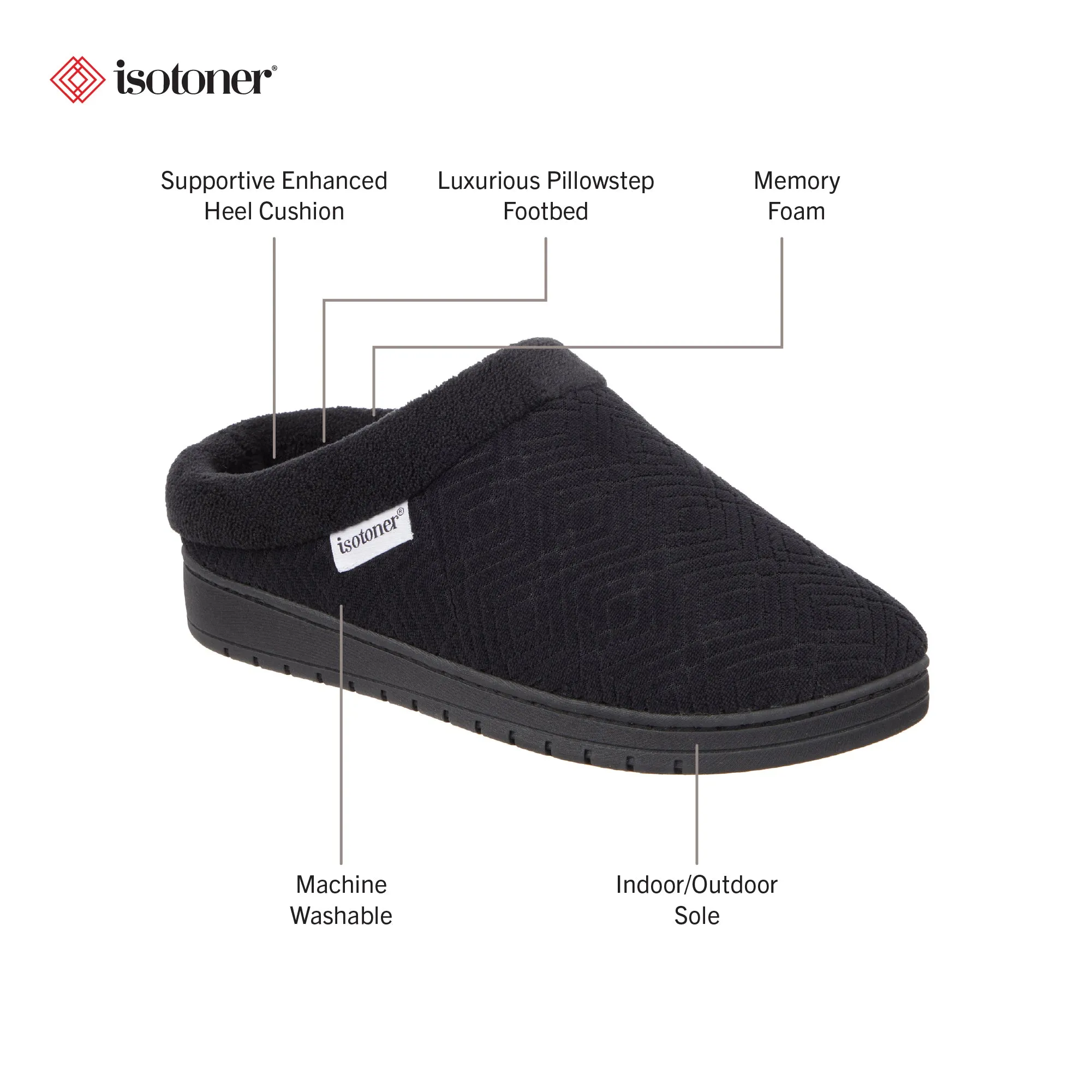 Women's Diamond Microterry Gemma Clog Slipper with Memory Foam