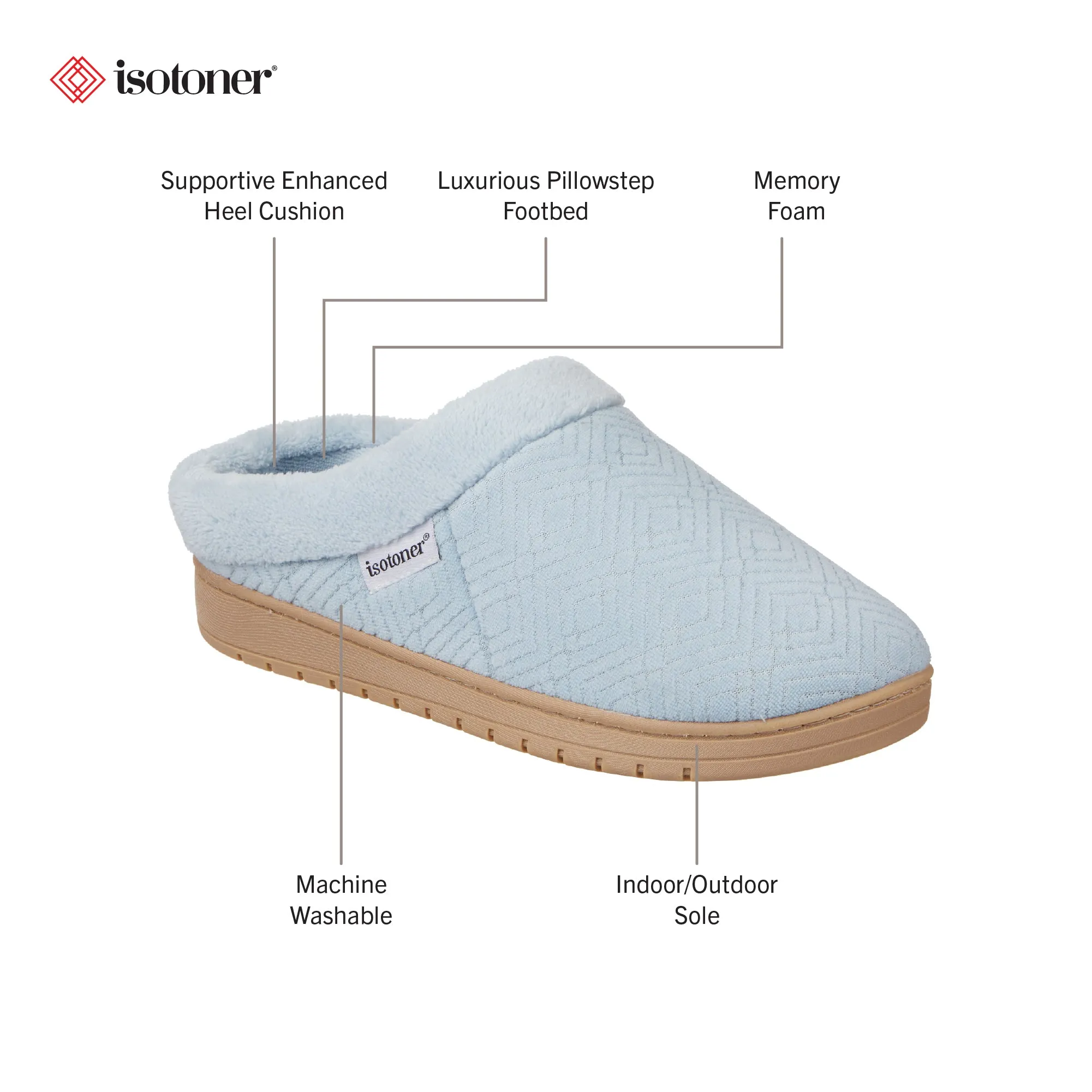 Women's Diamond Microterry Gemma Clog Slipper with Memory Foam