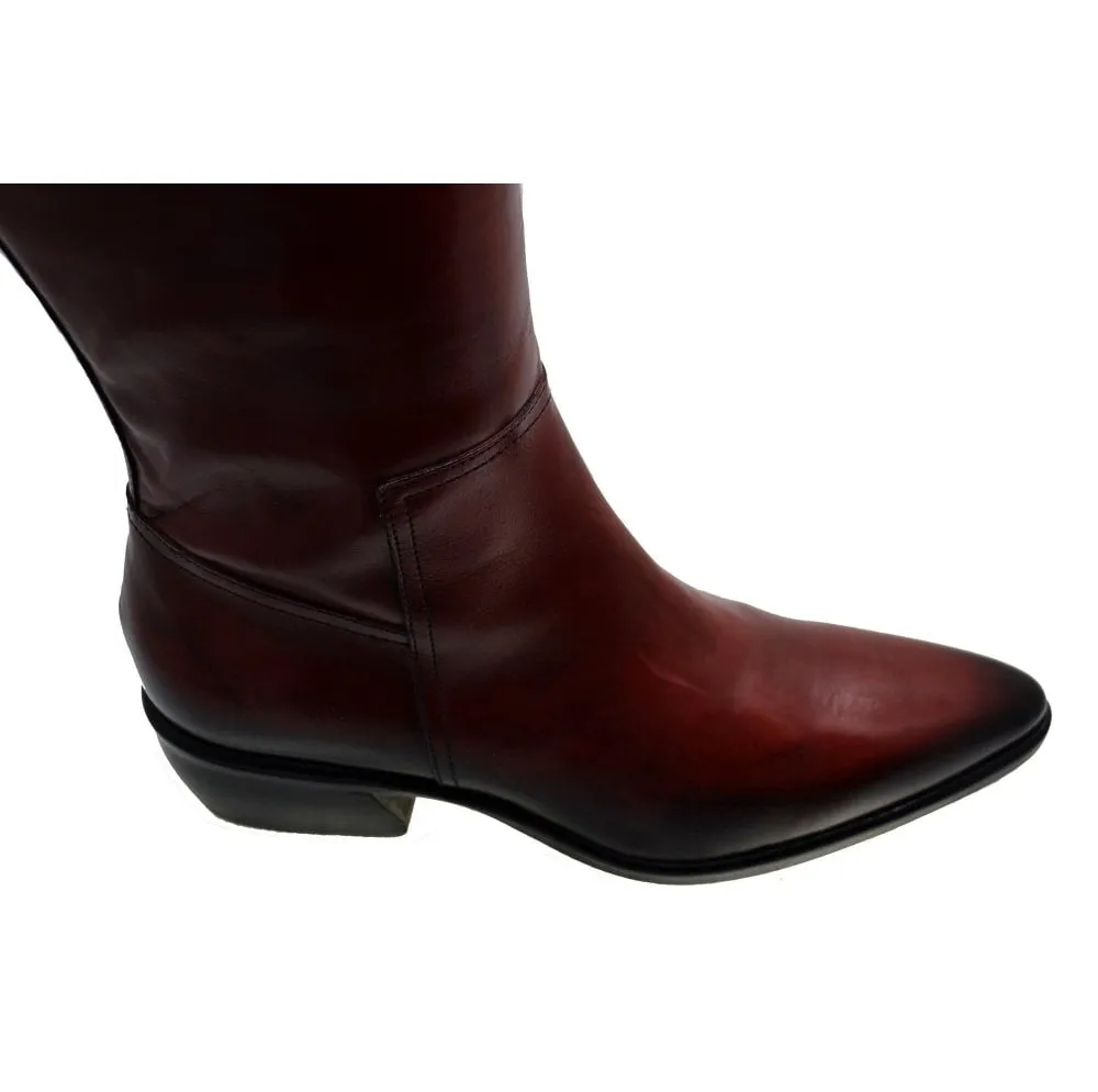 Women's Italian Shoes Jo Ghost 3114 Red Leather Knee High Boots available sizes 36 37
